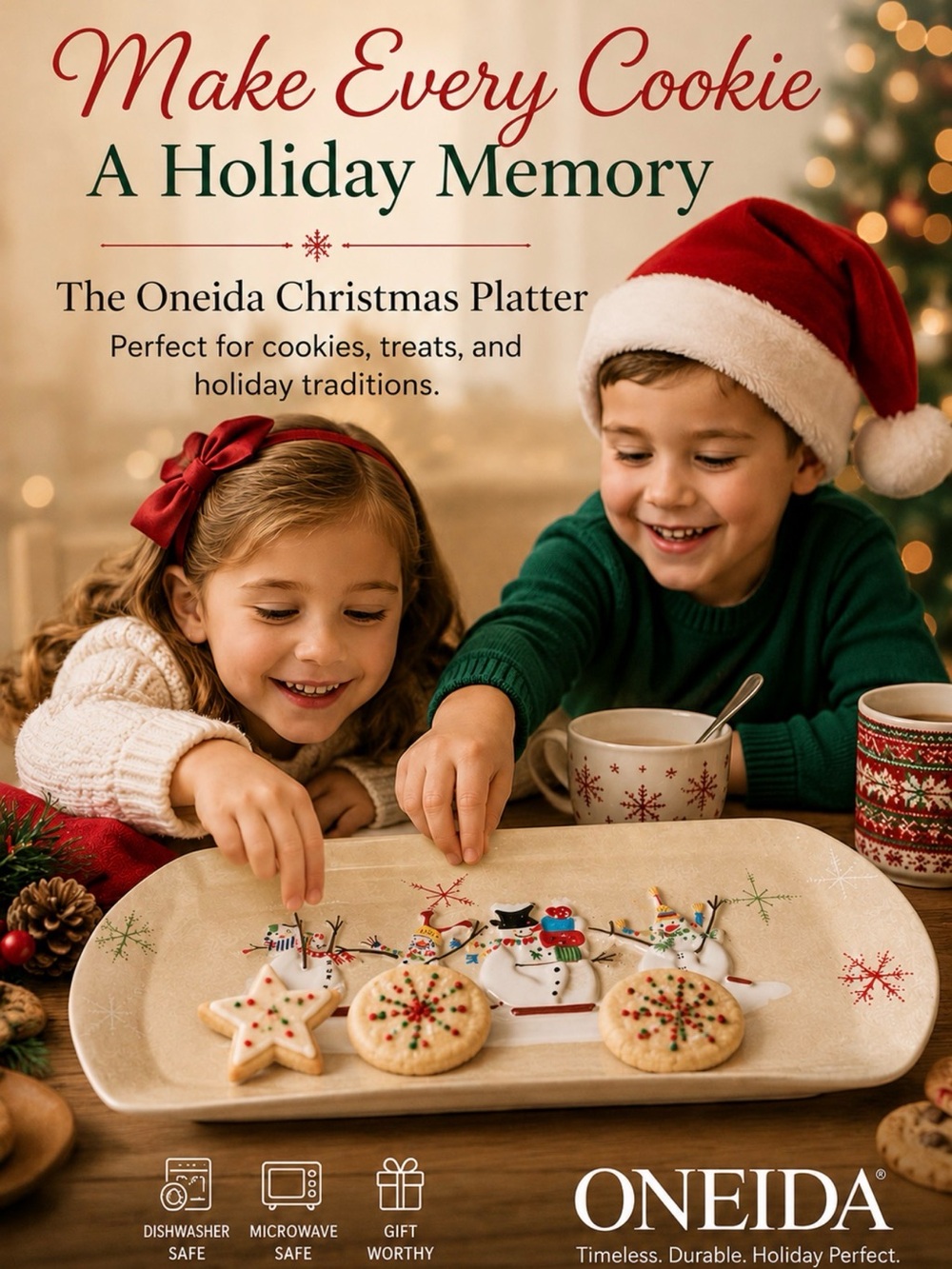 The Holiday Snowmates Long Ceramic Tray by ONEIDA 16x7